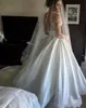 Ny delad spets Steven Khalil bröllopsklänningar med löstagbar kjol ren hals långa ärmar mantel hög slits överskjolar brudklänning2832590