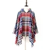 Plaid Poncho Tassel Hooded Shawl Scarf Vintage Mode Wraps Vinter Cape Grid Cardigan Cloak Coat Sweater Girls Stick Tartan Scarves B6896