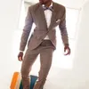 Sonbahar Kış Tarzı Kahverengi Tweed Damat Smokin Notch yaka Iki Düğme Popüler Erkekler Düğün Elbise Erkekler 3 Parça Suit (Ceket + Pantolon + Kravat + Yelek) 1002