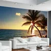 Ordinazione murale 3D Photo Wallpaper Beach Sunset Coconut Palm Mare Muro Paesaggio Pittura Restaurant Cafe Home Decor Carte di parete
