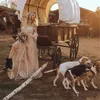 Свадебное платье в стиле хиппи Bohemain Bride Кружева цвета шампанского из тюля с длинными рукавами с открытыми плечами Трапециевидной формы Свадебные платья на заказ Плюс Размер9585469