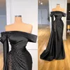 Elegant Evening Dresses Off Shouder Long Sleeve Lace Beads Satin Prom Gowns 2021 Custom Made High Side Split Special Occasion Wear