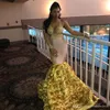 En axel spets sjöjungfru prom klänningar rena långa ärmar tulle applique handgjorda 3d blommig golv längd formella fest kvällsklänningar