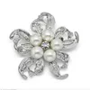 1.4 Inch Vintage Silver Tone Cream Pearl and Rhinestone Crystal Flower Brooch Wedding Dress Accessory Pins