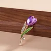 트렌디 한 우아한 튤립 꽃 브로치 핀 크리스탈 제복 쥬얼리 의류 액세서리 쥬얼리 브로치 결혼식 선물