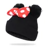 Cute Dot Cartoon Big Bow Children Cap Hat Kids Knit Cotton Beanie Autumn Winter Warm Girls Double Pompom Hats
