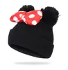 Cute Dot Мультфильм Большого Лук Дети Cap Hat Дети Вязание Хлопок Beanie осень зима теплых девушки Двойной помпонные Шляпы