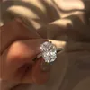 Vecalon Dazzing Anello di fidanzamento in argento sterling 925 taglio ovale 4ct Diamond Cz Fedi nuziali per donna Gioielli da dito