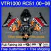 Black West Top Kit för Honda VTR1000 RC51 SP1 SP2 00 01 02 03 04 05 06 257HM.12 RTV1000 VTR 1000 2000 2001 2002 2003 2004 2005 2006 FAIRING