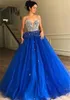 Royal Blue Quinceanera Платья 2019 Бисы Tulle Spaghetti Ремни Сладкие 16 Девушки Prom Party Pageant Pageant Pageant PageS Plus Размер на заказ