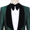 Ternos masculinos com calças 2019 smoking italiano fino lapela de veludo folhas verdes formal noivo casamento festa de formatura ternos homem blazer264e