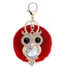 Kristal Rhinestone Owl Anahtarlık Tavşan Kürk Kabarık Pompon Anahtarlık Çanta Charm Anahtarlık Yapay Kürk Pompon Topu Anahtarlık