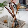 2Pcs Wooden Spoon Fork Set Portable Cutlery Set Wood Spoon Salad Fork Japanese Style Dinnerware Set Wooden Utensils Tableware2078032