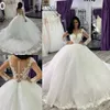Aso ebi Long Sleeves Ball Gown Dubai Wedding Dresses Sheer Crew Neck Lace Aptiques Beaded Vestios de Novia Bridal Gowns with Butt2466