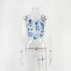 STYLISH LADY Porcellana Blu E Bianco Crop Canotte 2020 Primavera Estate Donna Senza Maniche Etnico Petto Nascosto Cerniera Maglia Magliette E Camicette