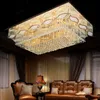 luxurious Hotel Living room Villa Rectangle 3 Brightness Gold K9 Crystal Ceiling light Chandelier Band LED Light bulb Remote control