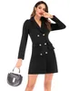 Womens Office Lady Arbetsklänning Vår Höst V-Neck Dubbelbröst Blazer Klänningar Vit Svart