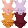 Kids Designer Clothes Baby Ruffle Sleeve Solid Rompers Summer Falbala Onesies Infant Cotton Triangle Jumpsuits Casual Climb Clothes CYP790