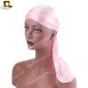 뜨거운 판매 Unisex 실키 Durag Bandanna Turban 모자 가발 걸레 새틴 Durags 바이커 헤드웨어 헤어 밴드 헤어 액세서리 엑스트라 롱 테일 Du-Rag