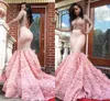 Wunderschöne 2k17 rosa Langarm-Abschlussballkleider, sexy durchsichtige lange Ärmel, offener Rücken, Meerjungfrau-Abendkleider, südafrikanische formelle Par284V