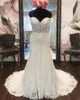 2019 우아한 인어 웨딩 드레스 Strapless Sweetheart Sweep Train Bridal Gowns 플러스 사이즈 Tulle 레이스 Appliques 웨딩 드레스