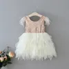 Retail Feather Sequins Tiered Girls Dress Fluffy Tulle Party Kids Princess Dresses for Girls Baby Clothes 210Y E138469614661