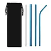 Yeniden kullanılabilir Paslanmaz Çelik Hasır Seti Düz Bent Straw Temizleme Fırçası 5pcs Metal Smoothies Payet Set İçme