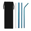 Reusable Stainless Steel Straw Set Straight Bent Straw Cleaning Brush 5PCS Metal Smoothies Drinking Straws Set