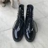 핫 Sale- 새로운 이탈리아어 스타일 여성 부츠 정품 가죽 라운드 발가락 여성 오토바이 부츠 레이스 업 슈즈 여성 Zapatos Mujer