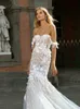 Berta Mermaid Lace Wedding Dresses Beaded Off The Shoulder Neck 3D Appliqued Bridal Gowns Plus Size Sweep Train Sequined robes de mariée