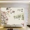 Chinese style landscape early spring flower and bird Tang Dynasty poetry, mural 3d seamless TV sofa background wallpaper