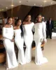 2019 Elegant Off Shoulder Bridesmaid Dresses Black Girls Floor Length Long Sleeves Maid of Honor Gowns Plus Size Mermaid Evening Prom Dress