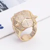 Fashion Lady Brass Full Diamond Green Eyes Zircon Leopard Head 18K Gold Wedding Engagement Rings 3 Color Size696487884