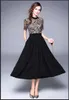 Avrupa Moda Tasarımı Yeni Kadınlar O yaka Kısa Kollu Nakış Dantel Çiçek Patchwork Şifon Yüksek Bel Yüksek Bel Maksi Uzun Elbise Plus Boyut