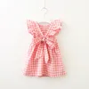 Bebek Kafes Elbise Çocuk Sinek Kol Ekose Prenses Elbise Yaz Moda Çocuk Giyim Butik V Backless Kız Elbise 2 Renkler C5777