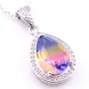 Luckyshine 12piece/Lot 925 silver Jewelry Teardrop Rainbow BI-COLORED Tourmaline Crystal Vintage Necklace Pendants NEW