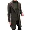 Hot High Quality Fashion Design Men Formell Singel Breasted Figurera Overcoat Long Wool Jacket Outwear Plus Vinterrock Män Ny