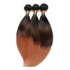 # 1b 4 30 ombre rakt mänskligt hår väv buntar 3st svarta rötter brun till medium auburn 3tone ombre brasilianska hår väftförlängningar