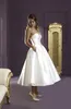 Cetim chá comprimento vestidos de casamento curtos com bolsos Aline Sweetheart 1950s vestidos de casamento vintage vestidos de noiva curtos para o segundo we9155453