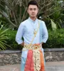 Unico Thailandia Dai costume principe Dai uomini tradizionali Outfit blu giacca corta manica + ansima + cinghia di vita dei vestiti di prestazione della fase