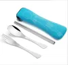 Dinnerware Set Stainless Steel Fork Cutlery Reusable Outdoor Camping Portable Bag Picnic Tableware 200sets/lot