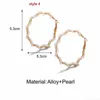 보헤미안 화이트 모조 진주 라운드 원형 후프 귀걸이 패션 여성 여자 골드 컬러 빅 이어링 한국어 보석 파티 성명 귀걸이 선물