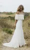 섹시한 Boho Country Style 웨딩 드레스 숄더백 화이트 레이스 시폰 스윕 기차 보헤미안 플러스 사이즈 신부 가운 Vestidos de Novia