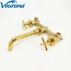 VOURUNA Golden wall mount 3-hole bathroom faucet حوض صنبور الماء البارد الساخن