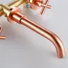 Brass Brushed Rose Gold Brass Double Cross Handle Bath Wall Mounted 3 Hole Water Bathroom Home Sink Faucet Hot Cold Tap In-Wall