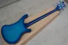 Left-handed 4 Strings Blue Body Electric Bass Guitar with Body Binding,White Pickguard,Chrome Hardware,Can be customized