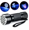 Nowy Purpurowy 395nm 21 LED Ultra Violet Flashlight Latarka Lampa Lampa Lampa Mini Przenośny Aluminiowy Lampa błyskowa Do Camping Polowanie na świeżym powietrzu