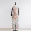 Abiti da festa ricamati Runway Floral Bohemian Flower ricamato 2 pezzi Abiti vintage Boho Mesh per donna Vestido