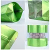 Grüner Standbeutel aus Aluminiumfolie in 9 Größen mit durchsichtigem Fenster, wiederverschließbarer Kunststoffbeutel mit Reißverschluss und Lebensmittelaufbewahrungsverpackungsbeutel LX2693