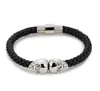 BEICHON Mens Black Genuíno Couro Genado Surilizado Bracelet Northskull Men Aço inoxidável para mulheres Gold Skull Bangle para mulheres ME4887358